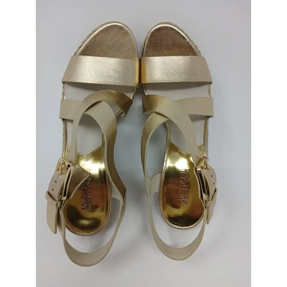 Michael Kors Giovanna MK Logo Pale Gold Espadrille Wedge Women’s US Size 10M New